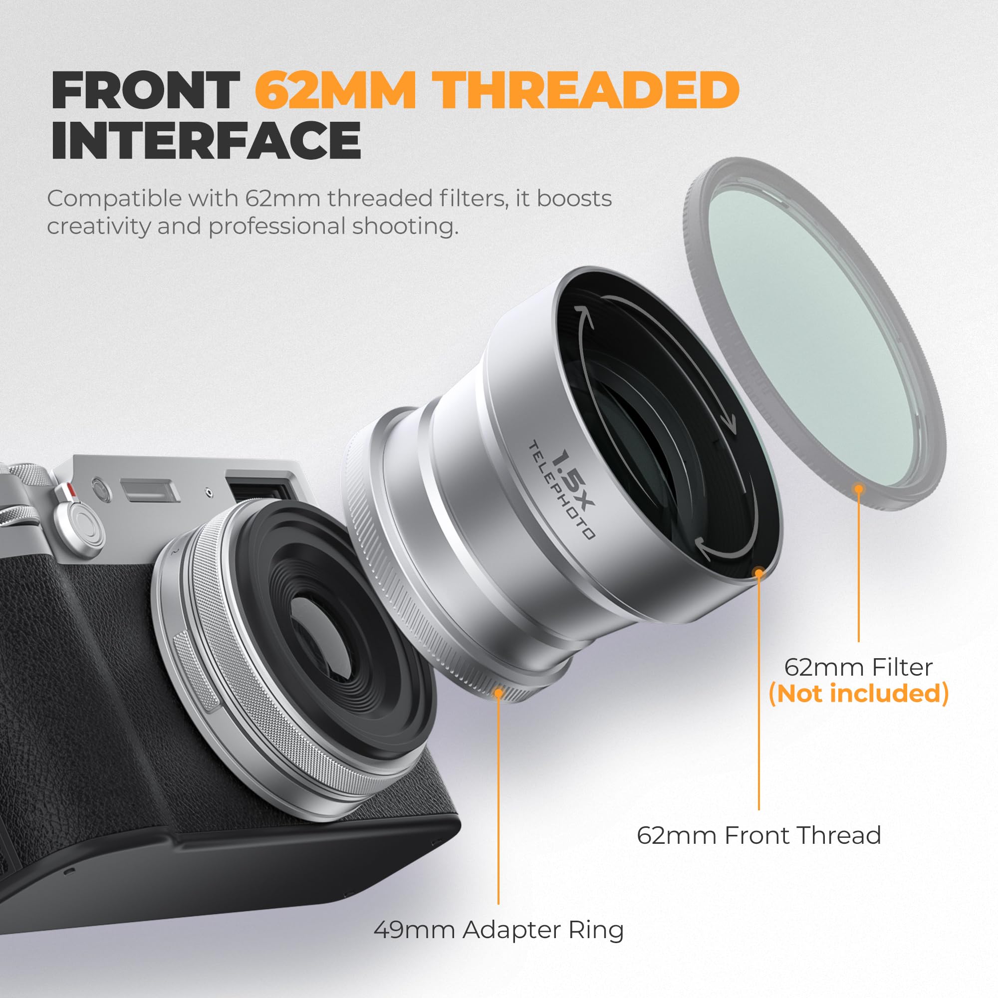 Freewell 1.5X Telephoto Lens Compatible with Fuji X100VI X100V, Enhanced Zoom and Lightweight Design - Image 4