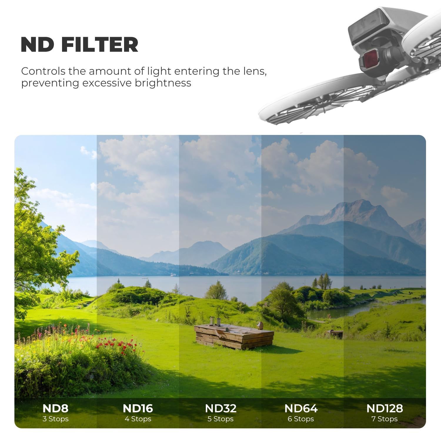 Freewell Standard Day ND Filter Kit for DJI Flip Drone – ND8, ND16, ND32, ND64, ND128, PL Filters for Light Reduction, Enhanced Colors, and Smooth Motion - Image 3