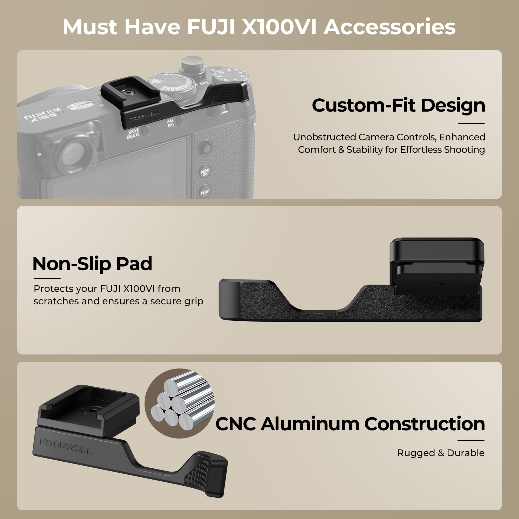 Freewell Thumb Grip for Fuji X100VI with Cold Shoe Mount (Black) - Image 3