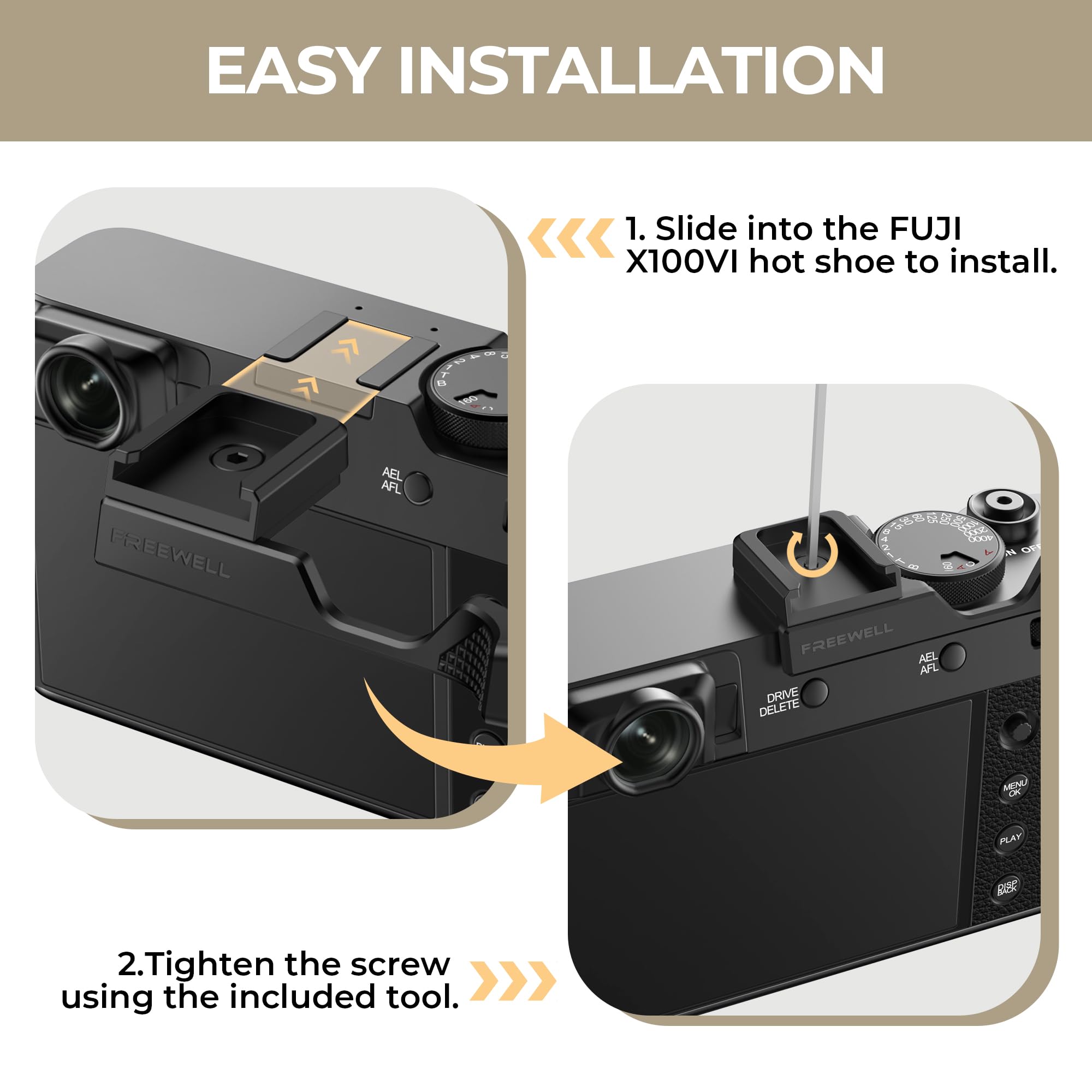 Freewell Thumb Grip for Fuji X100VI with Cold Shoe Mount (Black) - Image 5