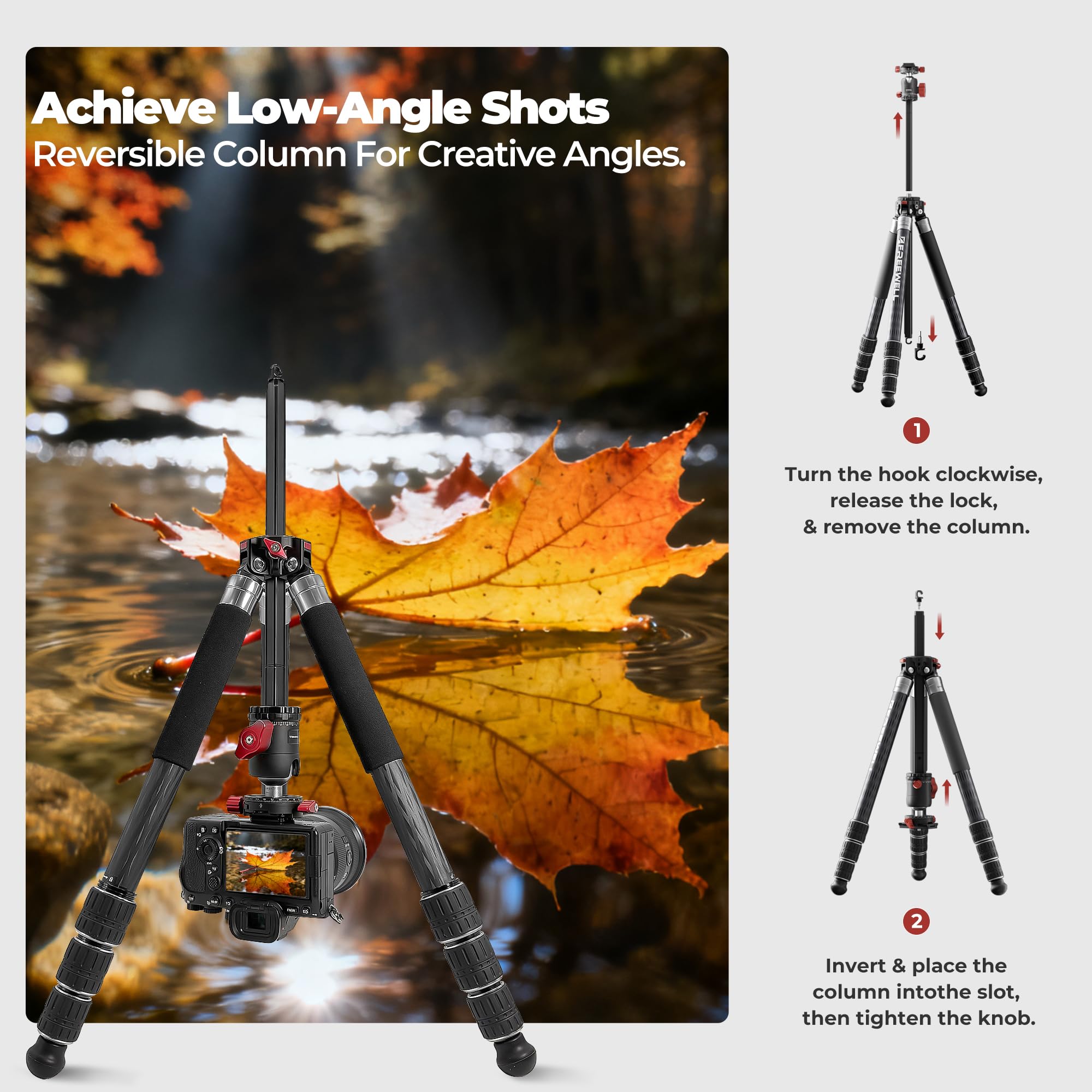 The Real Multi-Tripod 5-in-1- Carbon Fiber Design for Cameras & Smartphones, Tripod, Monopod, Trekking Pole, Desktop Mode – Up to 20kg Payload - Image 4