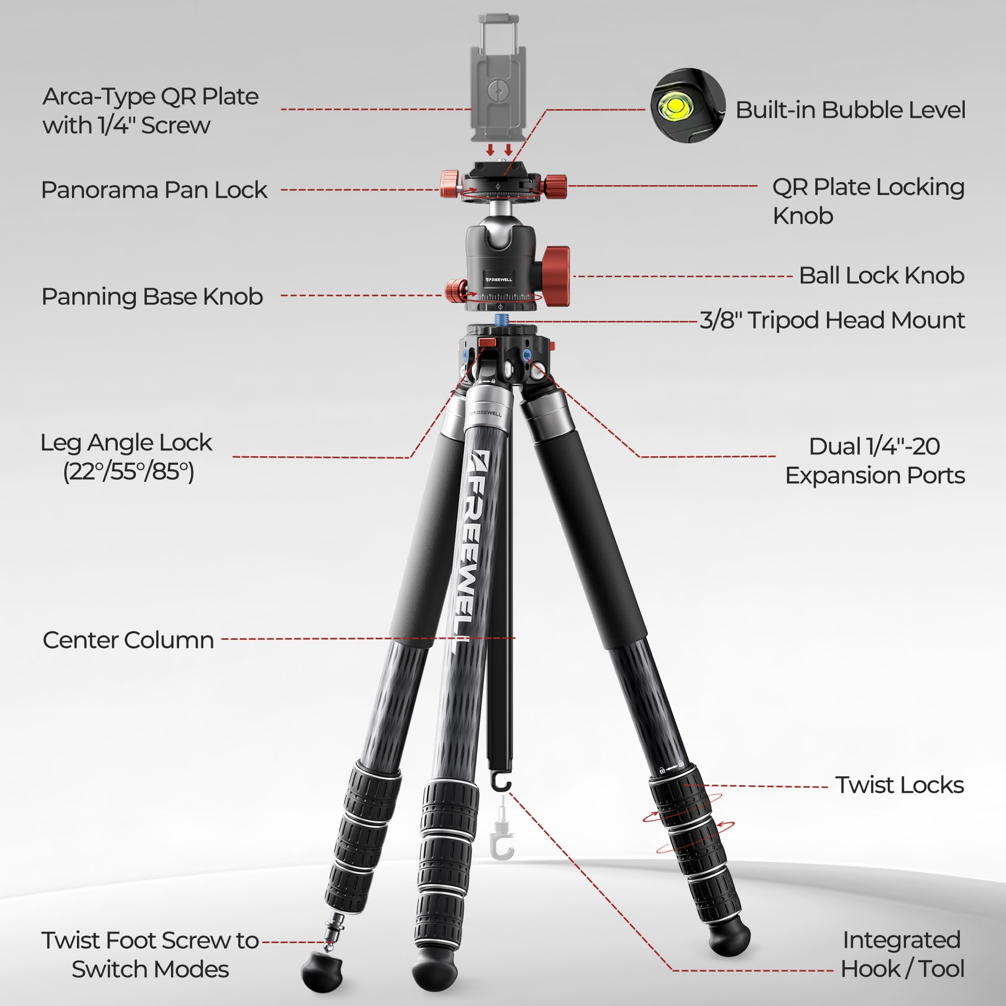 The Real Multi-Tripod 5-in-1- Carbon Fiber Design for Cameras & Smartphones, Tripod, Monopod, Trekking Pole, Desktop Mode – Up to 20kg Payload - Image 8